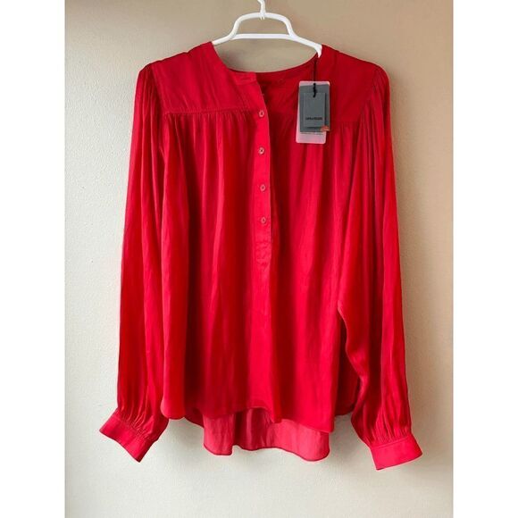 Zadig & Voltaire Women's Tigy Satin Blouse in Passion Red Size Large - Picture 1 of 2